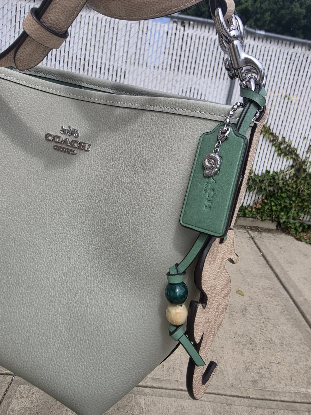 COACH Pebble Leather Bucket Bag in Mint - Picture 3 of 9
